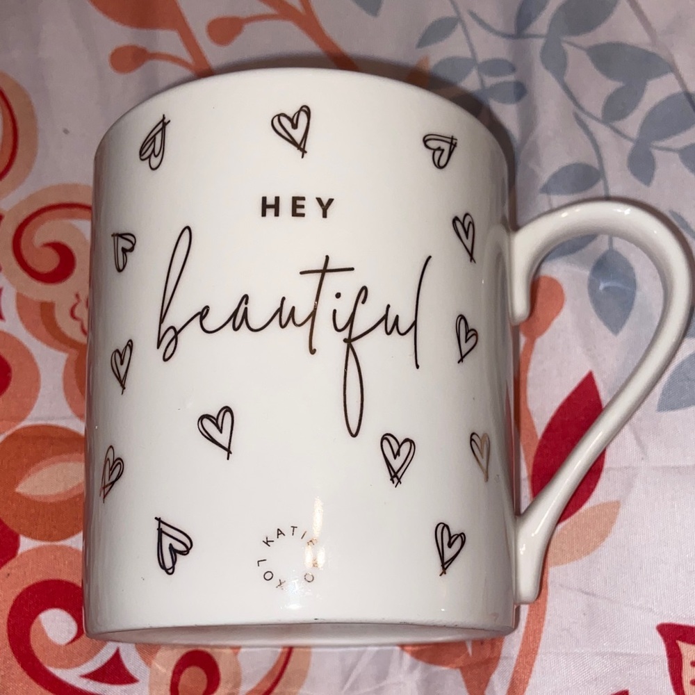 HEY BEAUTIFUL MUG Katie Loxton London Coffee Cup EUC